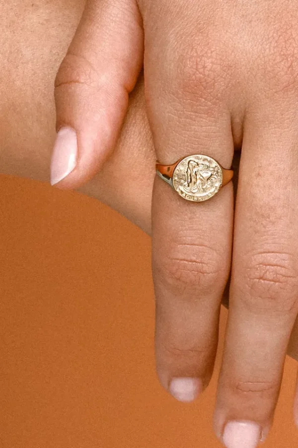 Gold Aquarius Stargazer Zodiac Ring New