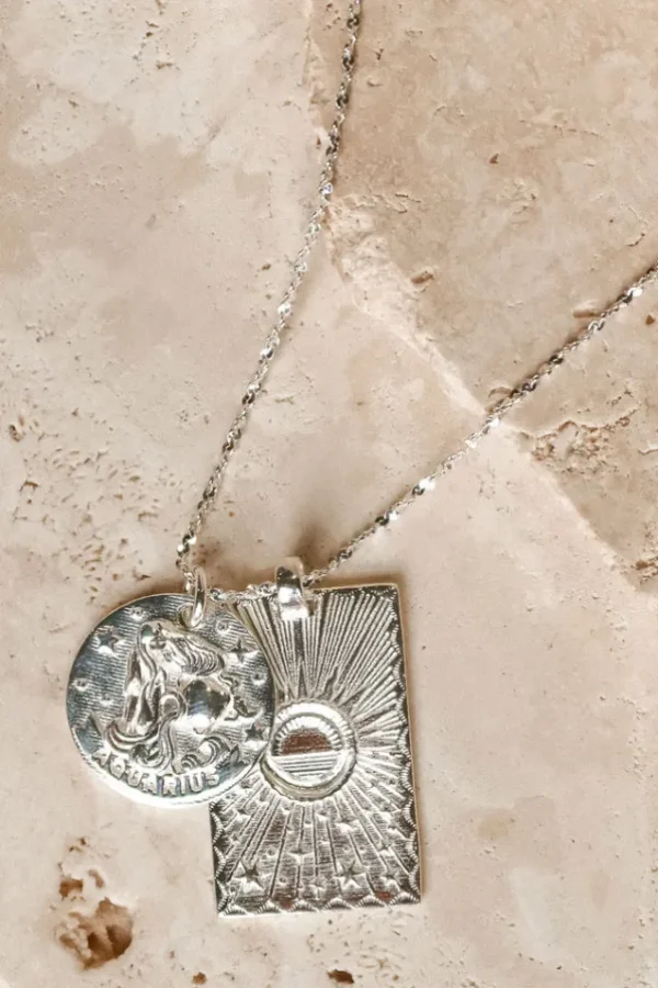 Silver Aquarius Stargazer Zodiac Necklace Sale