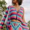 Multi Stripe Audrey Crochet Cropped Top Clearance