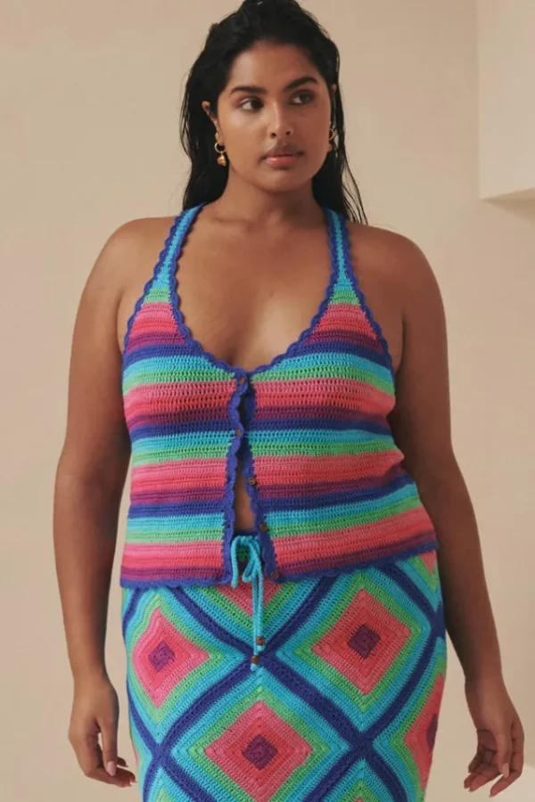 Multi Stripe Audrey Crochet Cropped Top Clearance