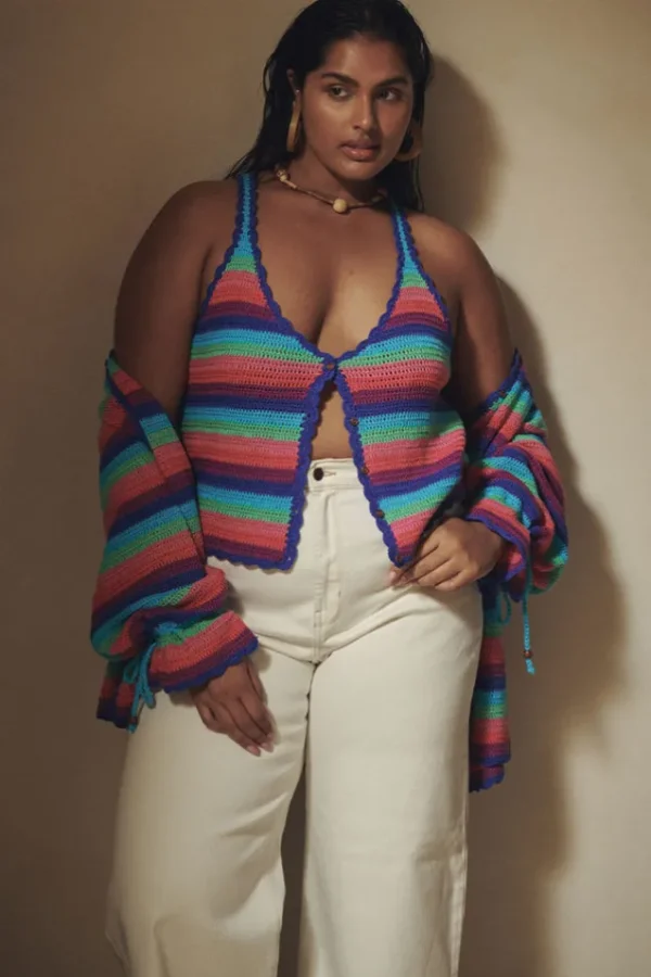Multi Stripe Audrey Crochet Cropped Top Fashion