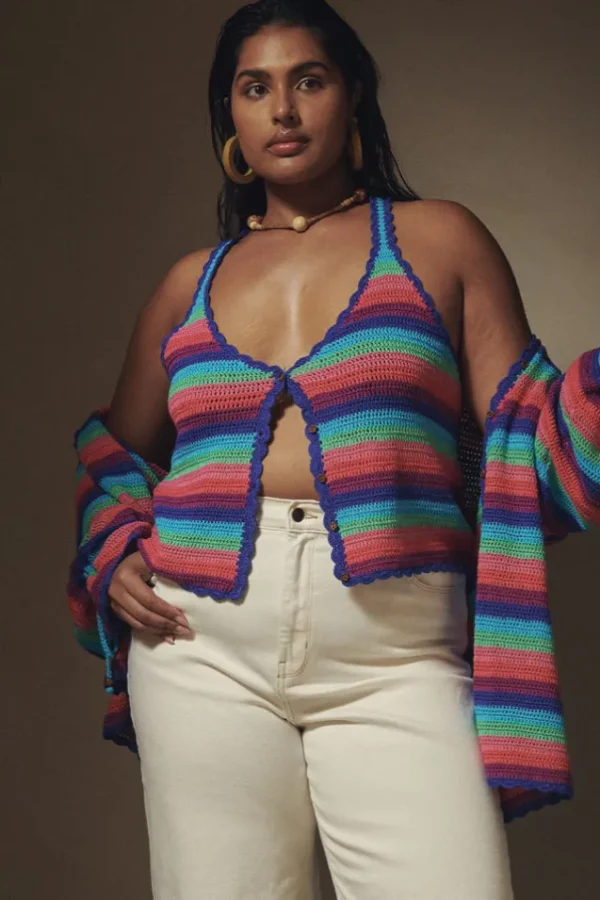 Multi Stripe Audrey Crochet Cropped Top Clearance