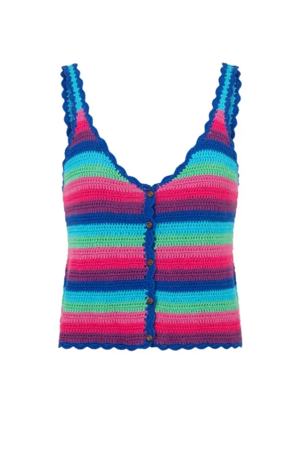 Multi Stripe Audrey Crochet Cropped Top Clearance