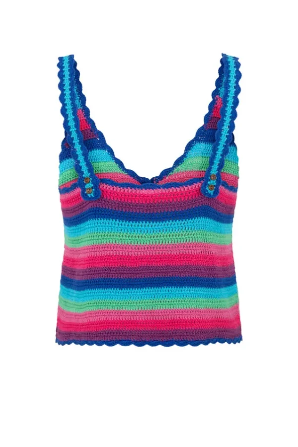 Multi Stripe Audrey Crochet Cropped Top Clearance