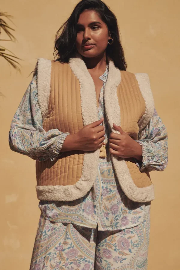 Tan Belladonna Reversible Shearling Vest Outlet
