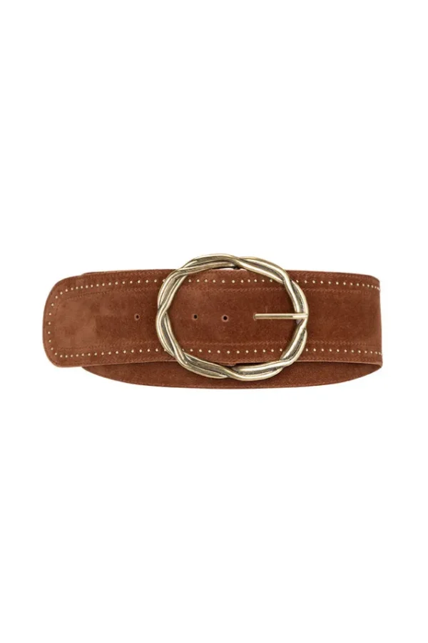 Antique Tan Cabana Studded Suede Belt Best Sale