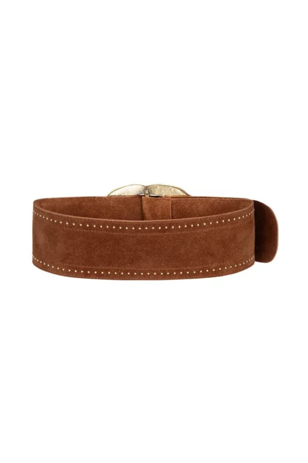 Antique Tan Cabana Studded Suede Belt Best Sale