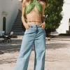 Sun Washed Blue Classic Denim Cropped Jeans Cheap