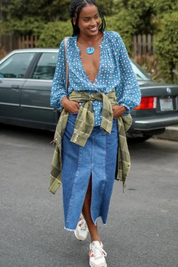 Patchwork Daisy Denim Skirt Outlet