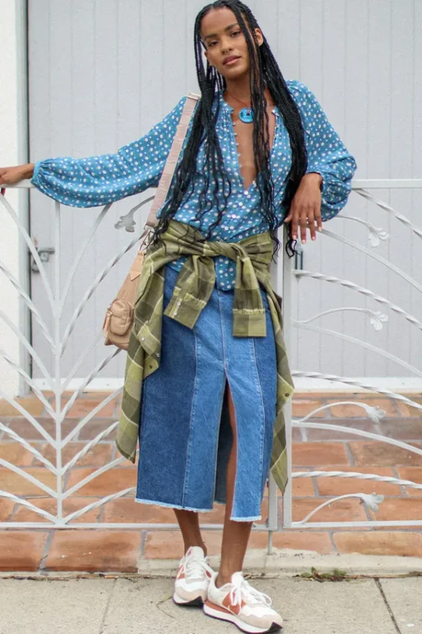 Patchwork Daisy Denim Skirt Sale