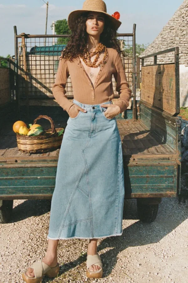 Sun Washed Blue Eve Denim Skirt New