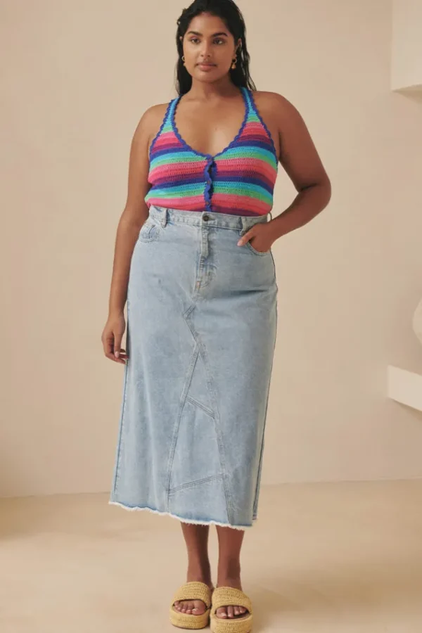 Sun Washed Blue Eve Denim Skirt New