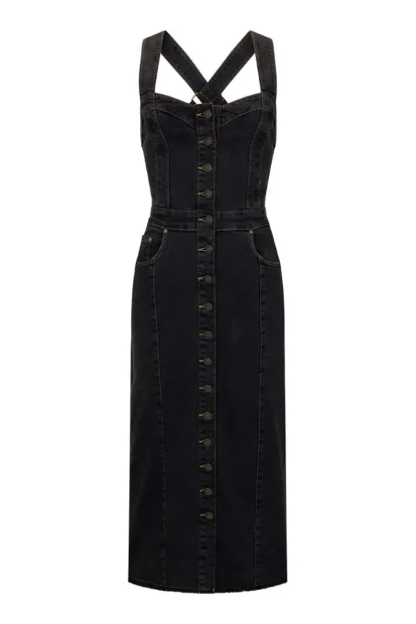 Vintage Black Eve Denim Sweetheart Midi Dress Best