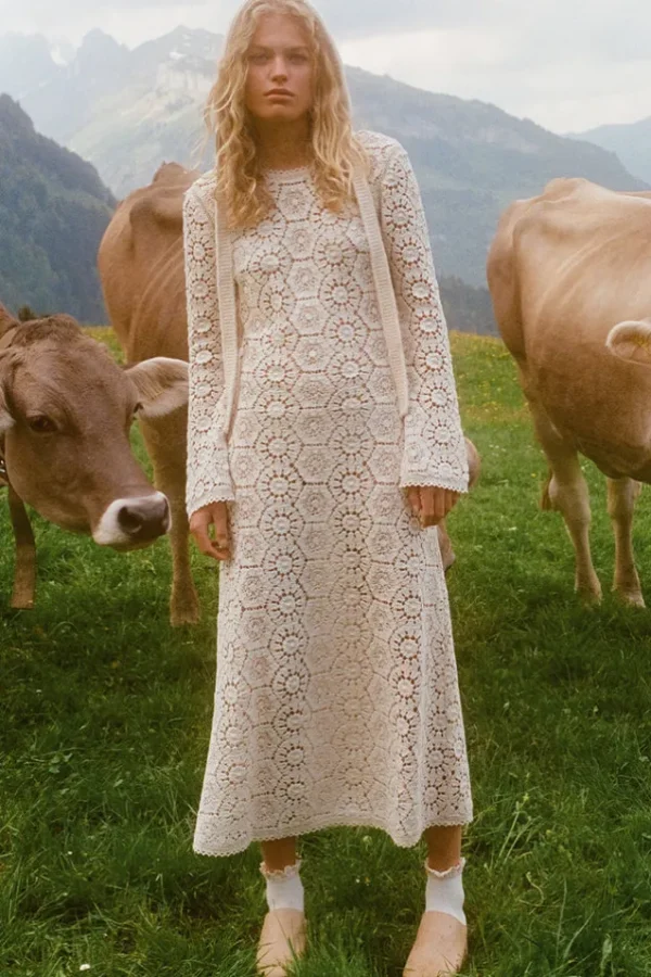Cream Helena Crochet Lace Gown Clearance