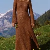 Chocolate Helena Crochet Lace Gown Outlet