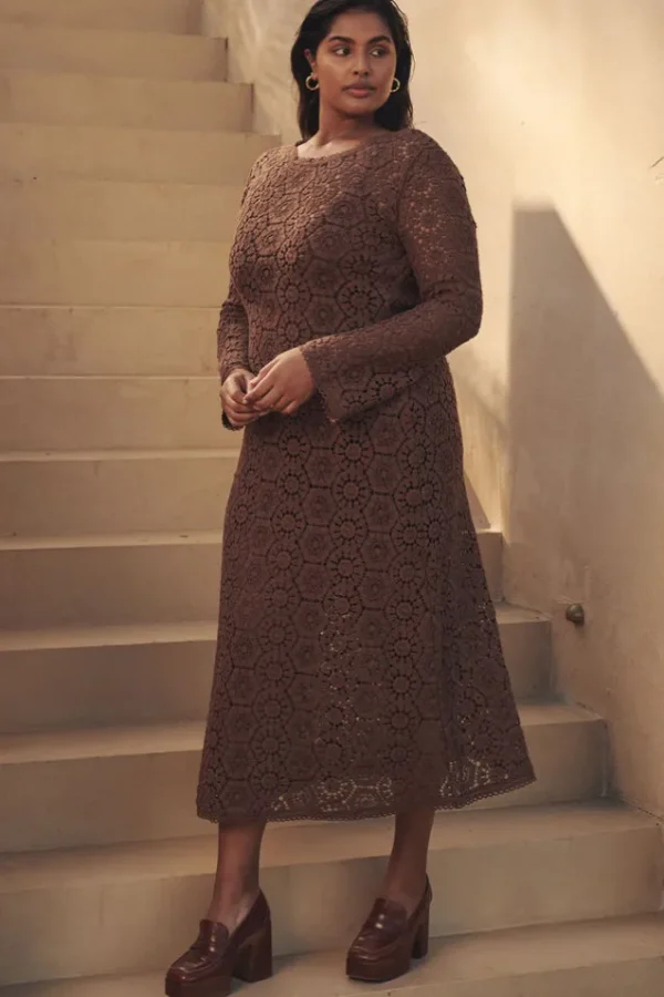 Chocolate Helena Crochet Lace Gown Outlet