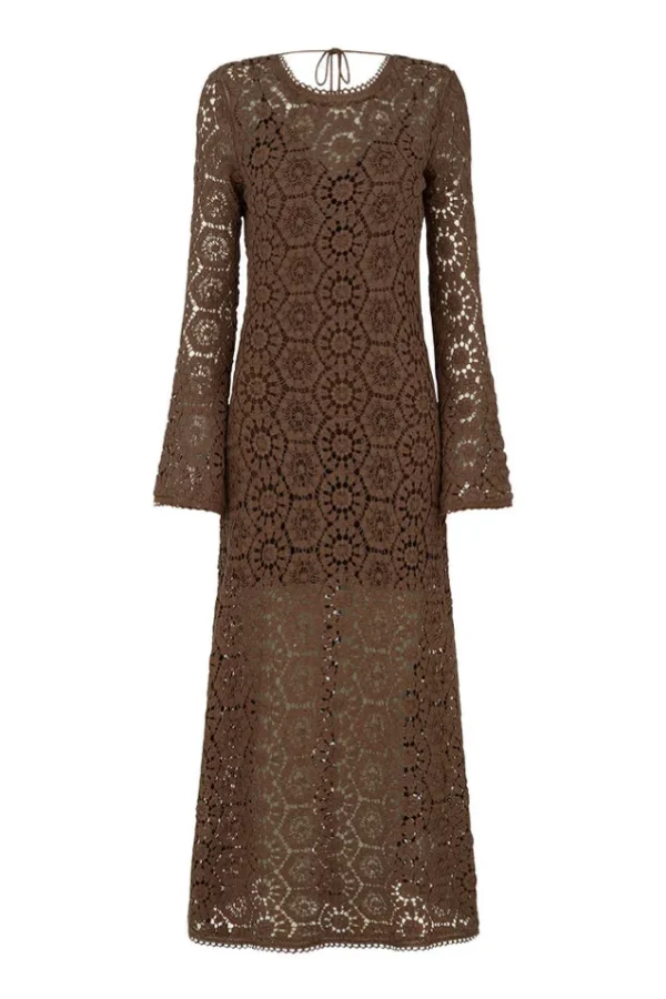 Chocolate Helena Crochet Lace Gown Outlet