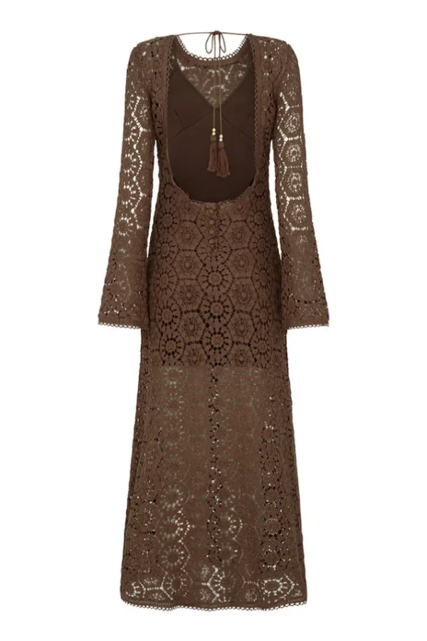 Chocolate Helena Crochet Lace Gown Outlet