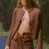 Chocolate Helena Crochet Lace Long Sleeve Top Sale