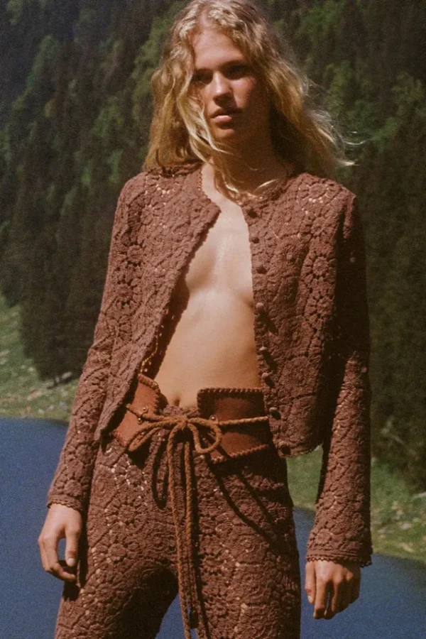 Chocolate Helena Crochet Lace Long Sleeve Top Shop