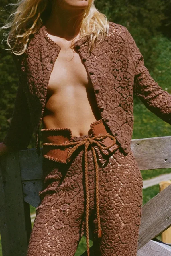 Chocolate Helena Crochet Lace Long Sleeve Top Store