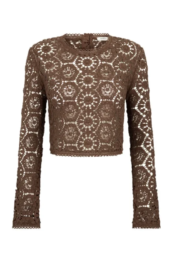 Chocolate Helena Crochet Lace Long Sleeve Top Shop