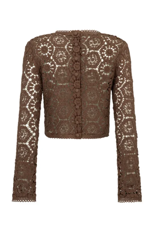 Chocolate Helena Crochet Lace Long Sleeve Top Shop