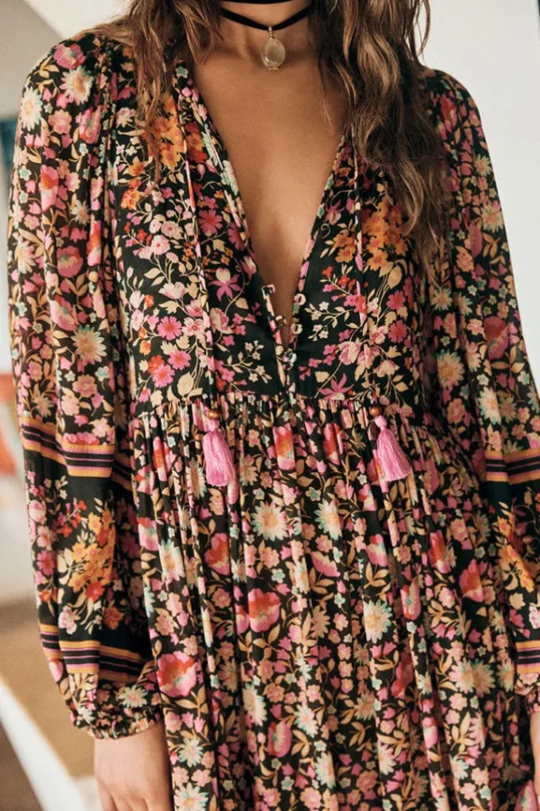 Night Blossom Impala Lily Boho Midi Dress Store