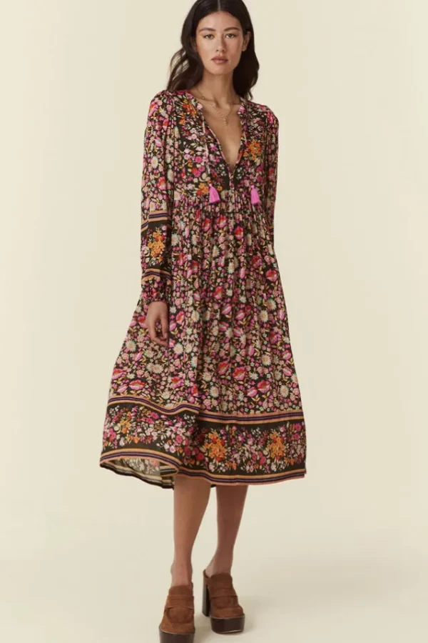 Night Blossom Impala Lily Boho Midi Dress Store