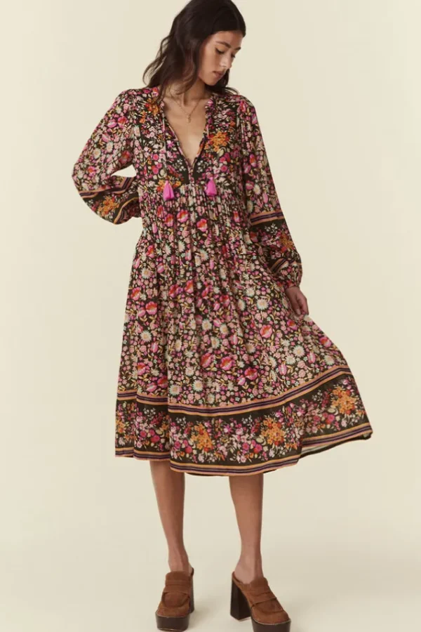 Night Blossom Impala Lily Boho Midi Dress Store