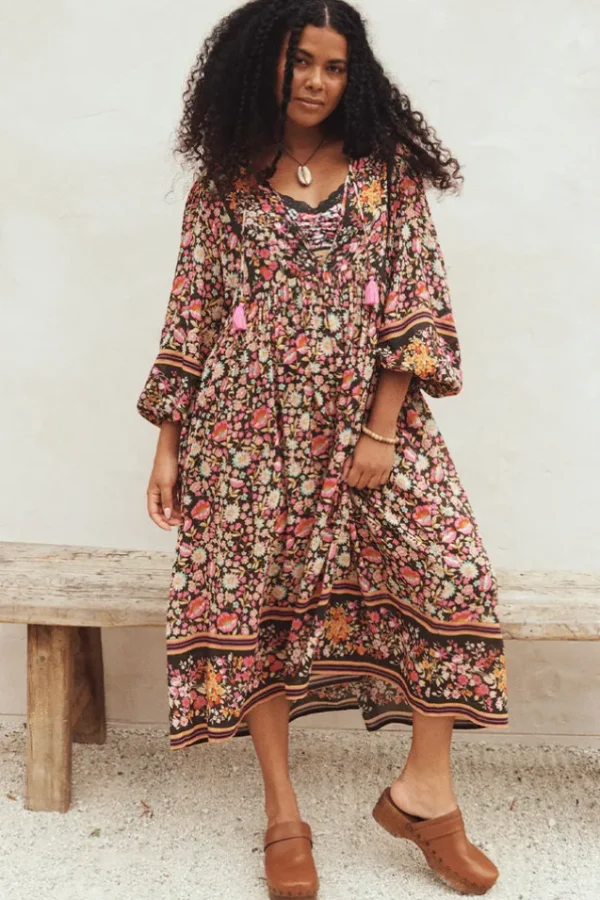 Night Blossom Impala Lily Boho Midi Dress Cheap