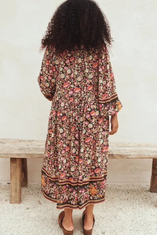 Night Blossom Impala Lily Boho Midi Dress Store