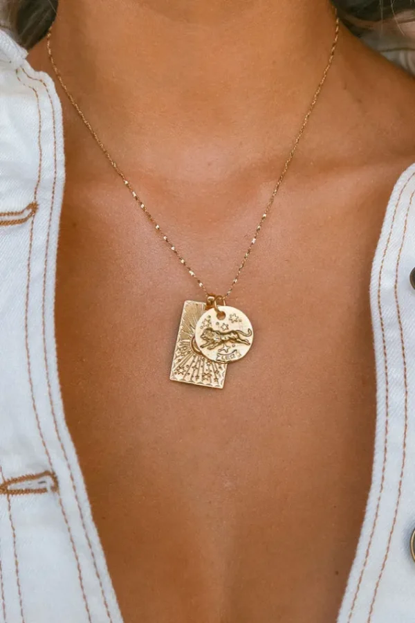 Gold Leo Stargazer Zodiac Necklace Fashion