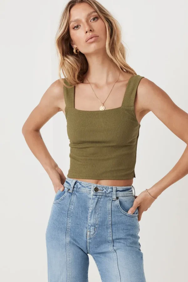 Khaki Mazzy Ribbed Top Outlet