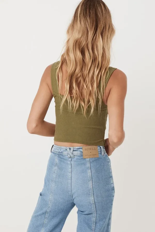 Khaki Mazzy Ribbed Top Outlet