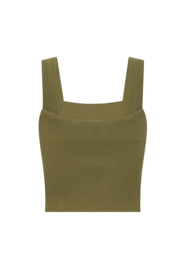 Khaki Mazzy Ribbed Top Outlet
