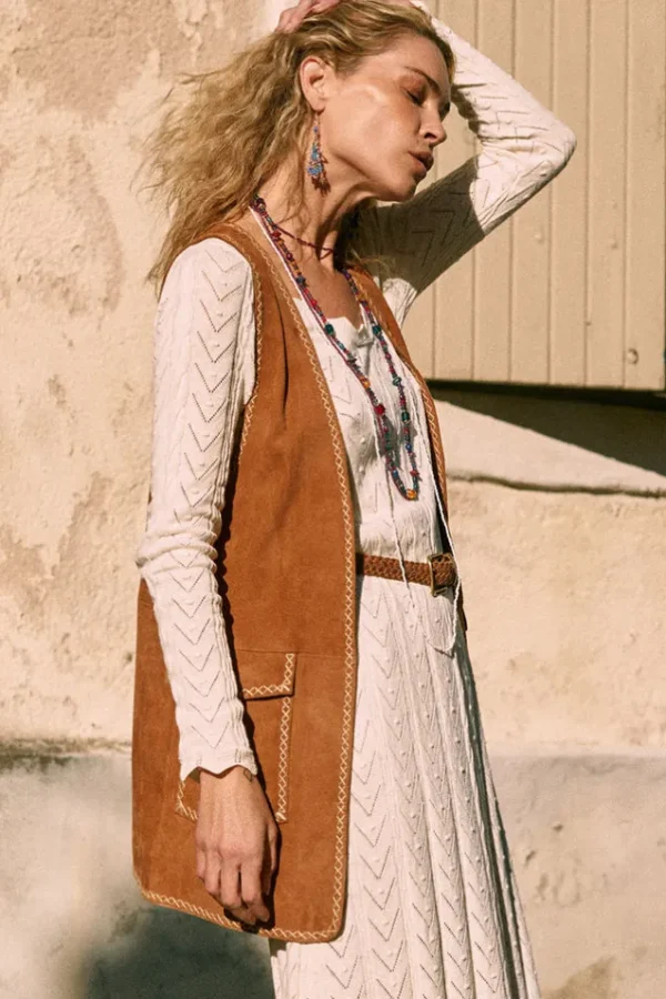 Tan Miller Suede Vest Cheap