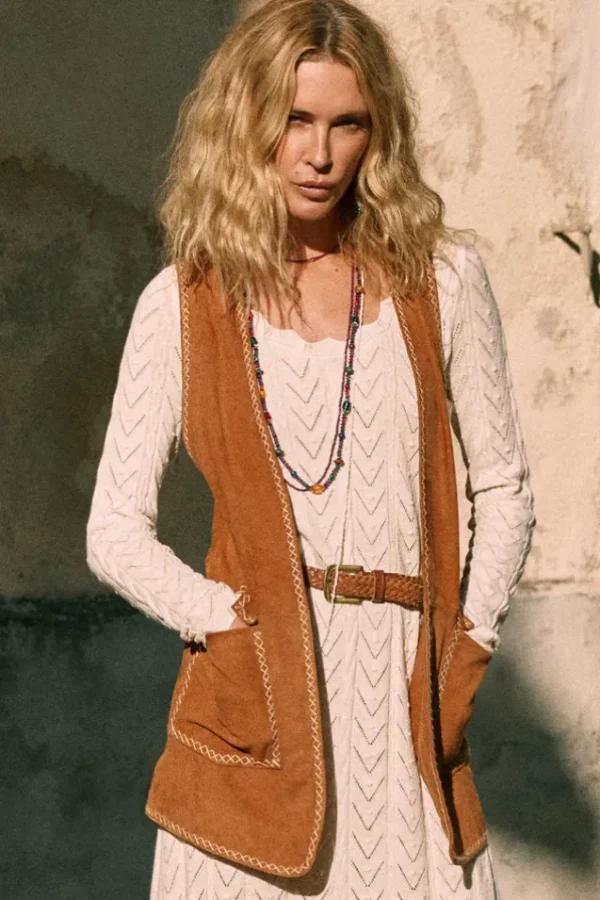 Tan Miller Suede Vest Cheap