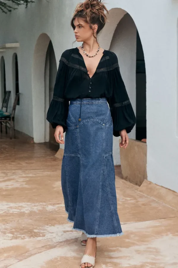 Inky Blue Muse Denim Maxi Skirt Online