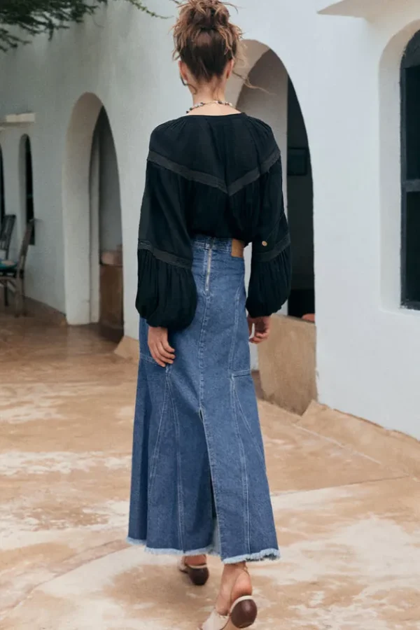 Inky Blue Muse Denim Maxi Skirt Online