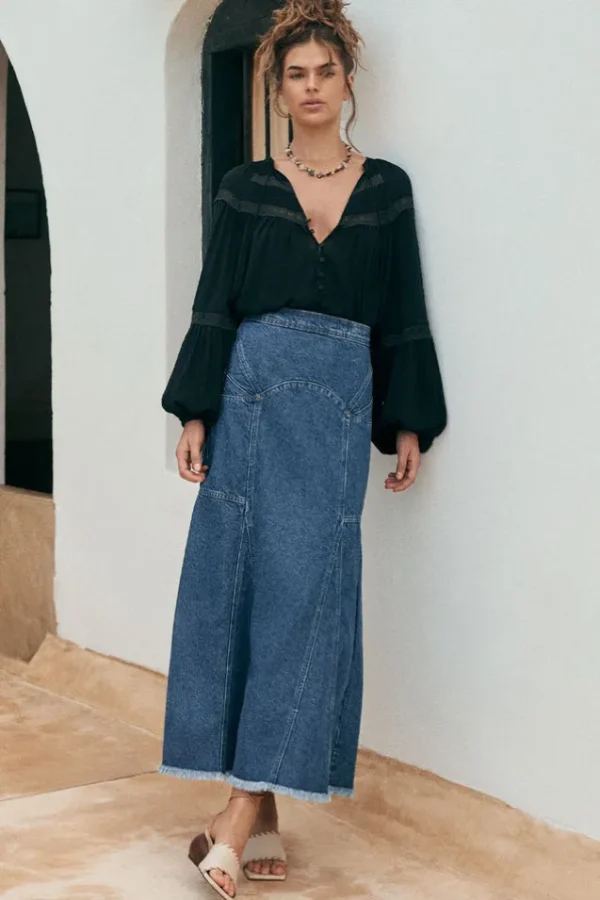 Inky Blue Muse Denim Maxi Skirt Online