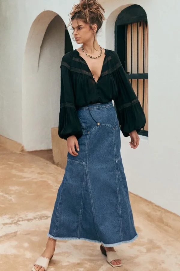 Inky Blue Muse Denim Maxi Skirt Best Sale
