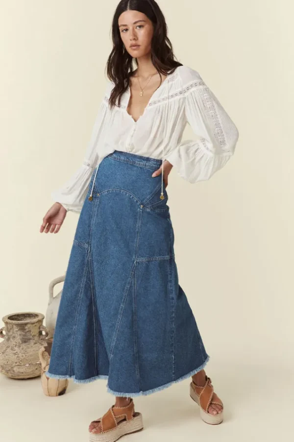 Inky Blue Muse Denim Maxi Skirt Online