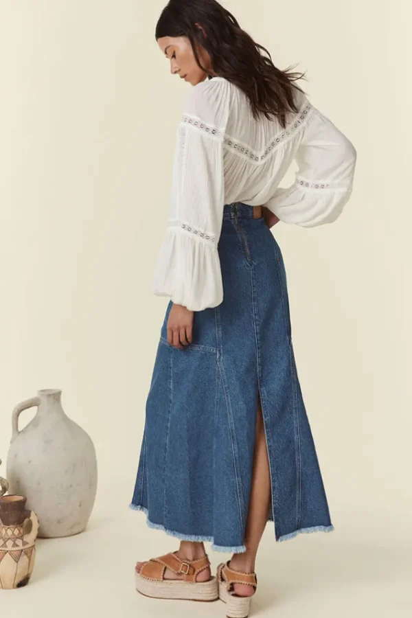 Inky Blue Muse Denim Maxi Skirt Hot