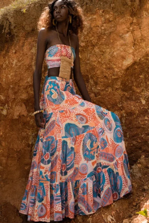 Bay Blue Patria Pia Tiered Maxi Skirt Sale
