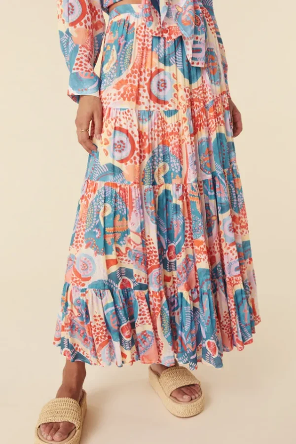 Bay Blue Patria Pia Tiered Maxi Skirt Sale