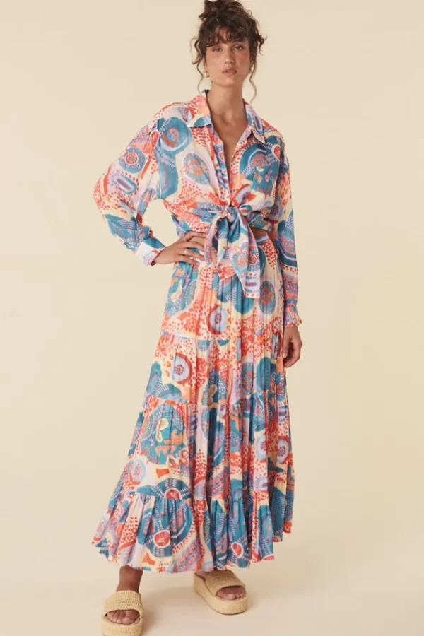 Bay Blue Patria Pia Tiered Maxi Skirt Sale