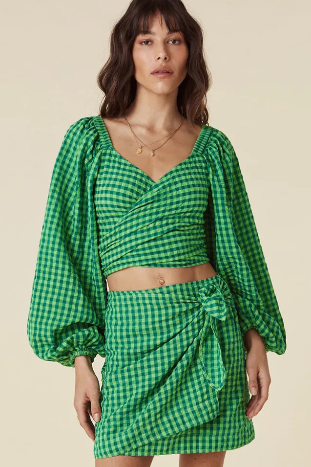 pixie_gingham_wrap_top_3.webp Grass Pixie Gingham Wrap Top Clearance