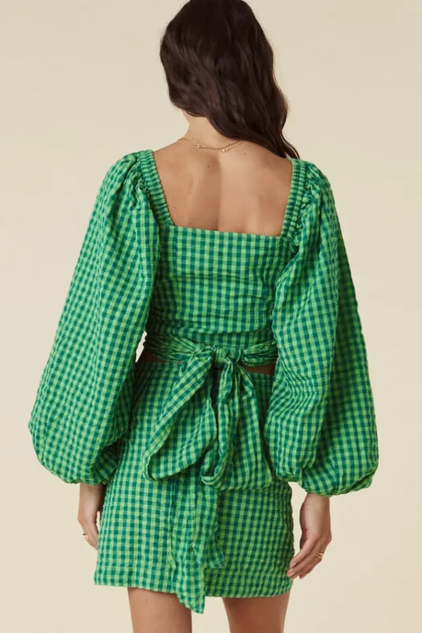 Grass Pixie Gingham Wrap Top Clearance