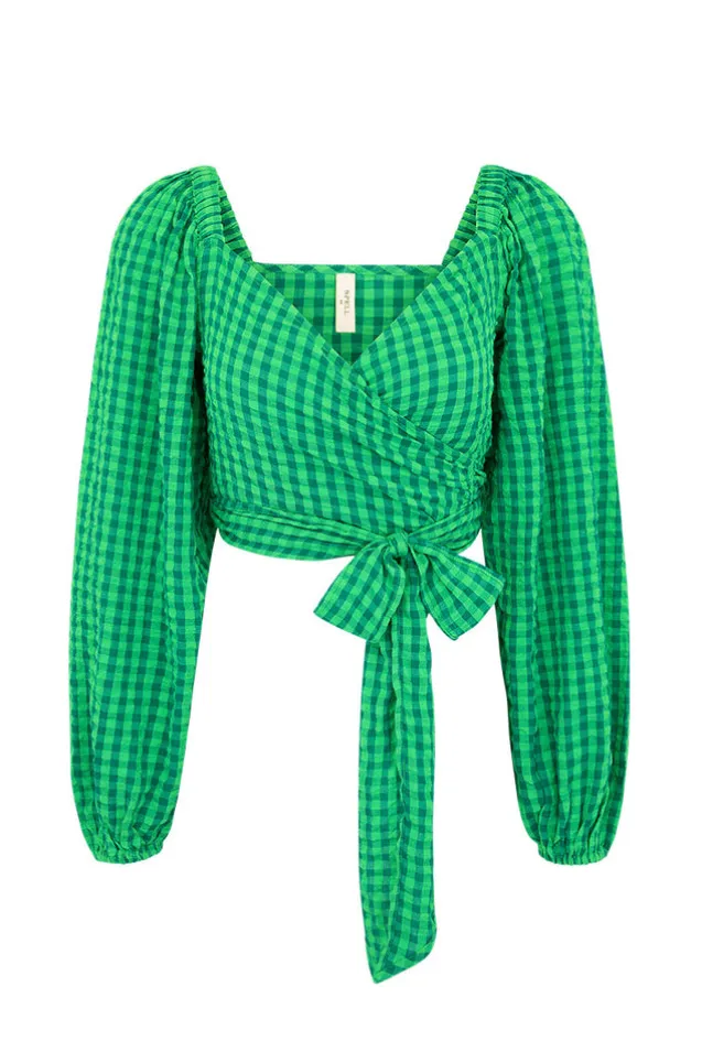 pixie_gingham_wrap_top_6.webp Grass Pixie Gingham Wrap Top Clearance